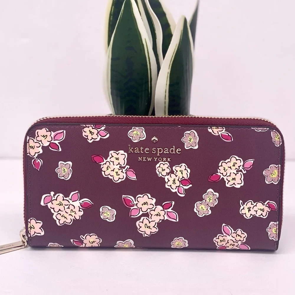 Kate Spade Tinsel Boxed Large Continental Wallet wish Glitter Flowers